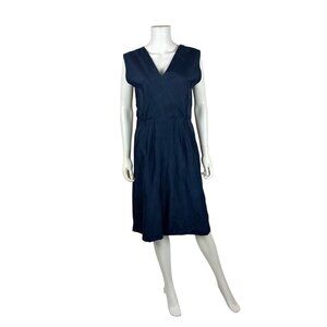 Vintage 50s Navy Blue Sheath Womens Medium Surplice Solid Sleeveless Dress